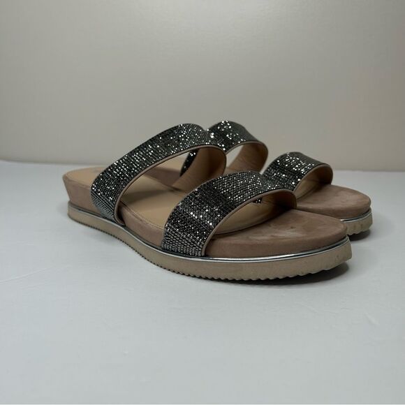 Antonio Melani silver & tan rhinestone bedazzled Slip-On Sandals 10 - Picture 2 of 12